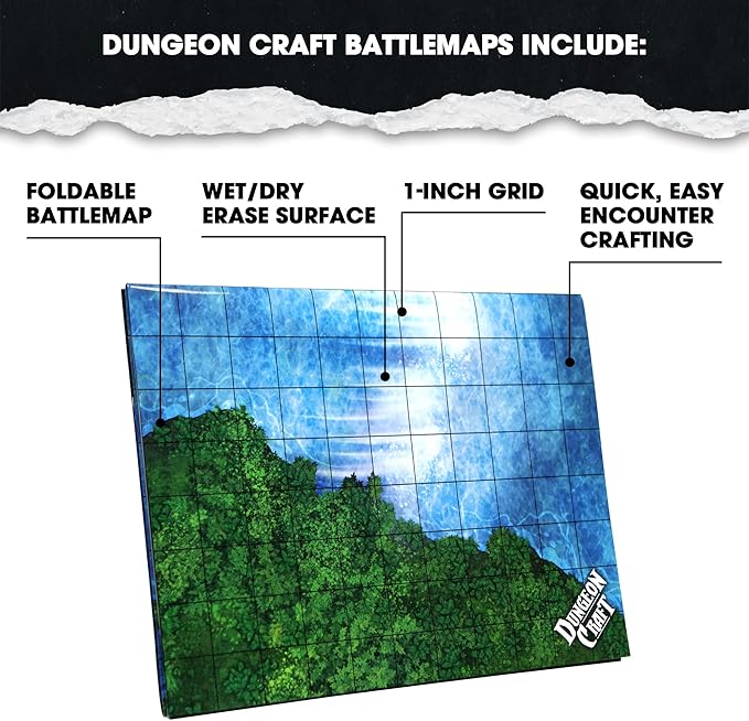 Dungeon Craft Jungle Battle Map for DND & TTRPG – Double-Sided Laminated 33x24 Mat – Compatible with Fallen Kingdom, Jungles of Dread – Tabletop Terrain Grid