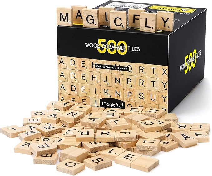 500 Pieces Letter Tiles, Magicfly Wooden Scrabble Tiles for Crafts, A-Z Capital Wood Letters for Crafts, Spelling,Scrabble Crossword Game