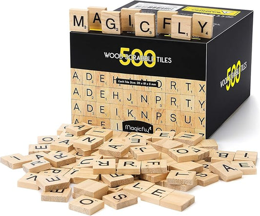 500 Pieces Letter Tiles, Magicfly Wooden Scrabble Tiles for Crafts, A-Z Capital Wood Letters for Crafts, Spelling,Scrabble Crossword Game