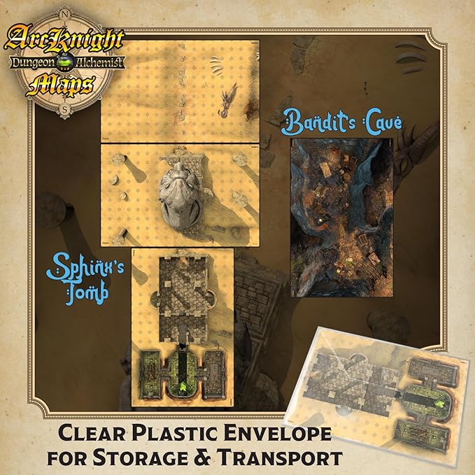 Arcknight Desert Adventures Roleplaying D&D Battlemaps; 16 Modular RPG Maps in 8 Double-Sided Pages, 1" Square Grid, Modular & Versatile Design for Tabletop Gaming - for Dungeons & Dragons & More