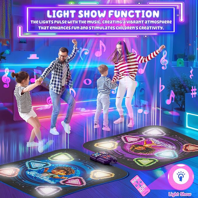 Dance Mat, 2025 Light Up 2-Player Opposing Dance Pad with Single & Double Player Modes, 12-Button Dancing Toys Music Games with Wireless Bluetooth, Birthday for 3-12 Year Old Boys Girls