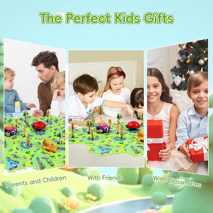 15Pcs Puzzle Racer Kids Car Track Set for Kids, Race Tracks for Toddlers Ages 3-8, Puzzle Track Car Play Set, Educational Puzzles Cars Toys Gifts for 3 4 5 6 7 Year Old Boys (Snail Bee Ladybug)