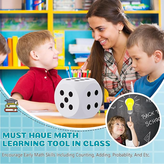 Shappy 6 Inches Foam Dice Fun Filled Large Educational Toy Kawaii Giant Dice Decorative Eva Foam Jumbo Cube Big Square Building Blocks for Game Nights Learning Sessions(White,1 Pc)