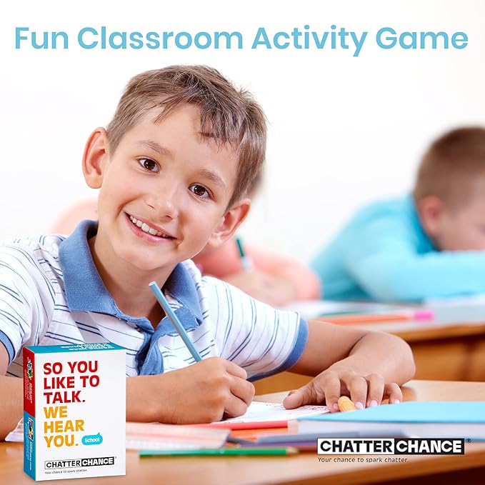 ChatterChance School: Conversation Card Games - Learning Educational Fun Game for Kids Teens Teacher Classroom for Elementary & Middle School - 80 Thought Provoking Cards - Therapy Supplies