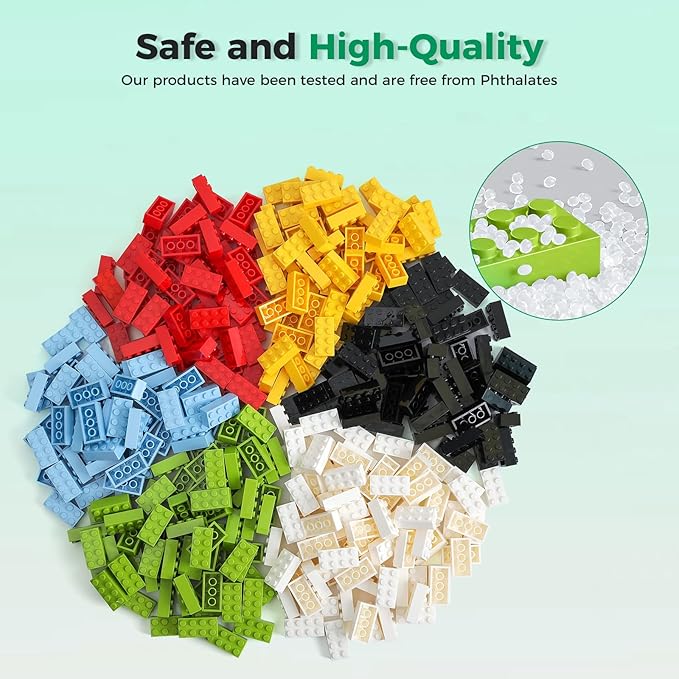 500 Piece Classic Building Bricks and 1 Gray Baseplate, 2x4 Bricks Bulk Creative Building Toys, Blocks Bulk for Kids Ages 6+, 6 Colors