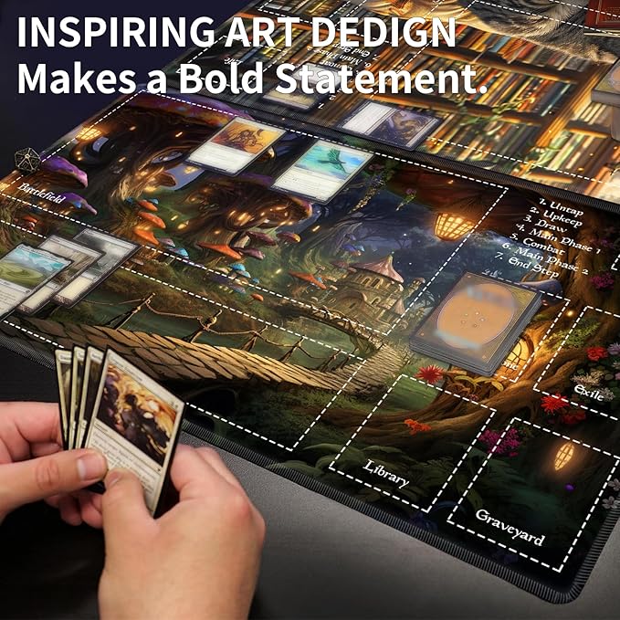 Card Playmat 70 x 40 cm Game Mats Tabletop Magic for MTG/TCG Cards, Trading Card Game Playing Stitched Commander Deck Gaming Desk Duel Mat Card Gameplay Mats, Forest Secret Elven Village