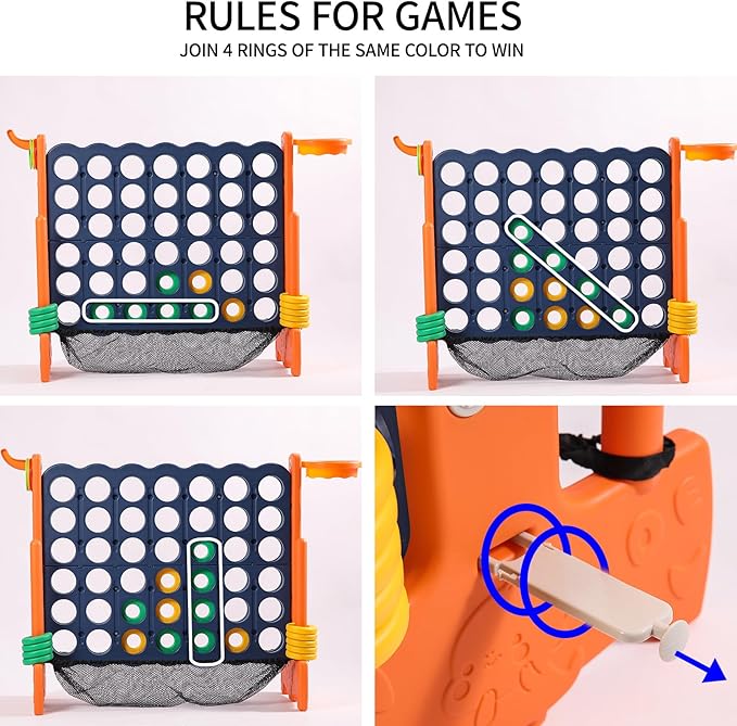 Giant 4 Row Game with Carrying Bag and Mesh Fabric .Giant 4-to-Score Game Set Suitable for Indoor and Outdoor Holiday Parties and Family Gatherings.（Dark Orange）