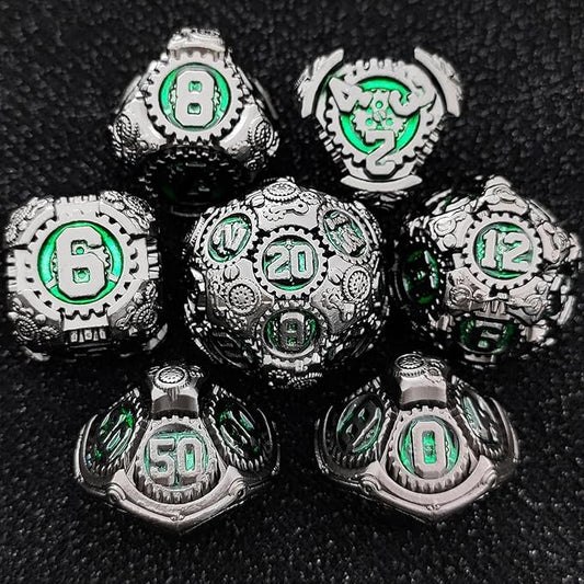Geakeeper Construct D&D Dice, Metal DND Dice Set, 7Pcs Polyhedral Dragon Metallic D&D Dice with Gift Case for Dungeons and Dragon Game, RPG Role Playing Table Game Gifts (Black Nickel Green)