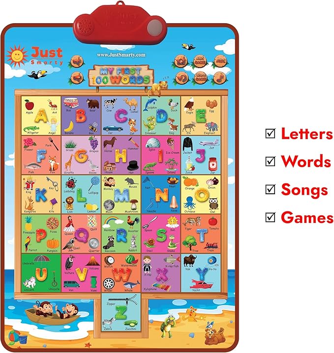 Just Smarty Interactive First 100 Words Learning Toys for 2 Year Olds | Educational First Words Alphabet Poster for Children | Learning Words for Toddlers ABC Chart | Alphabet Learning Toys for Kids