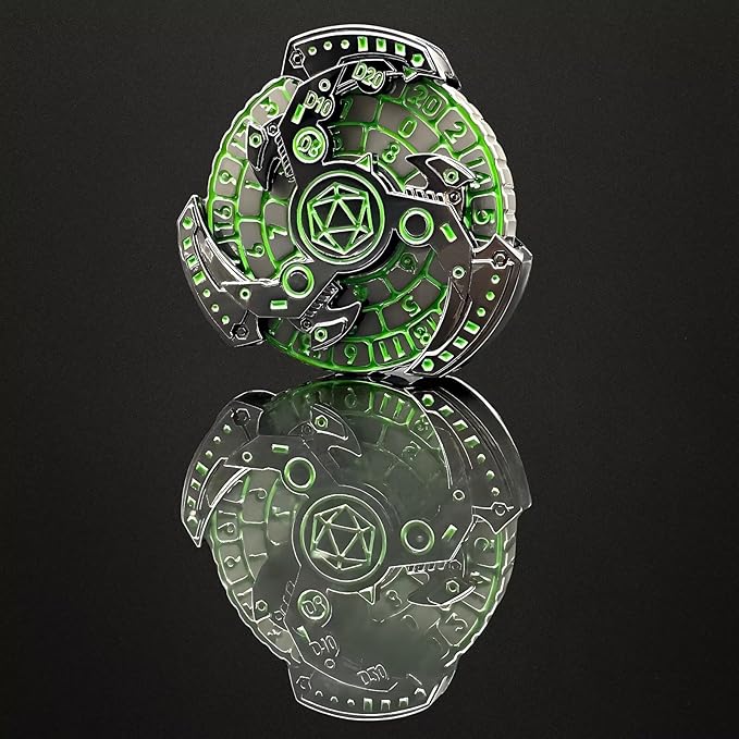 D&D Themed Fidget Spinner, dice Spinner, D4,D6, D8, D10, D12,D20,D% 7-in-1 Metal dice, Perfect for D&D Dungeons and Dragons, RPG and Pathfinder Role Playing Games (Green-Silver-Black)