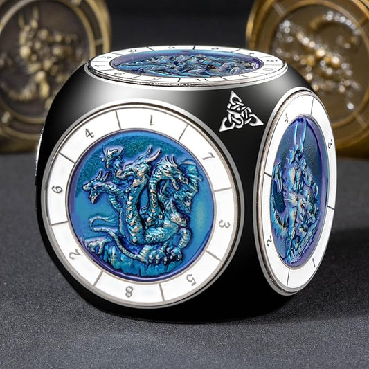 7 in 1 Spinner DND Dice Set D&D, Metal D and D Dice with Gift Box, Dungeons Dragons Role Playing Dice, Black Blue