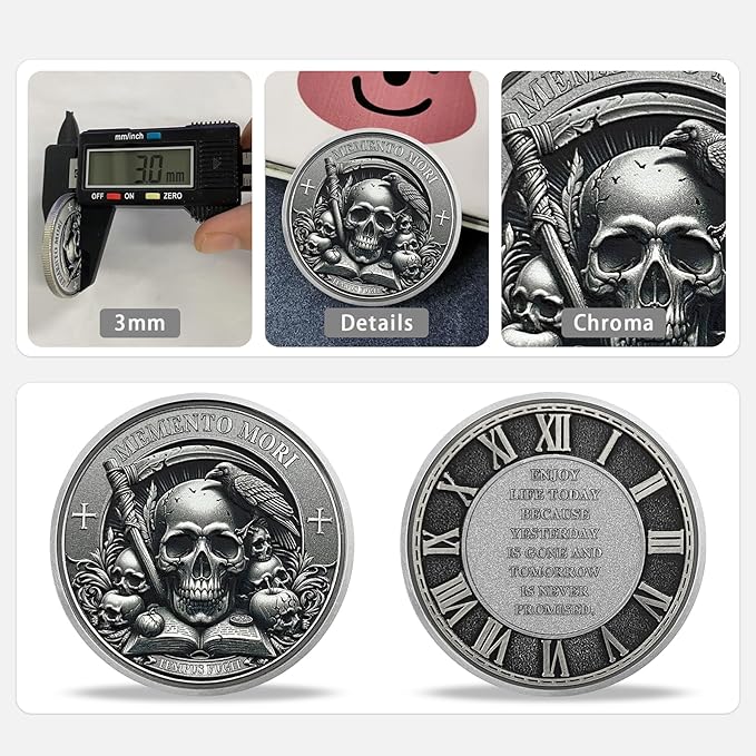 Memento Mori Coin Momento Mori Coin Skull Coin Stoic Gifts Memento Mori Calendar Living Memento Mori Amor Fati Coin (Memento Mori Coin - 3)