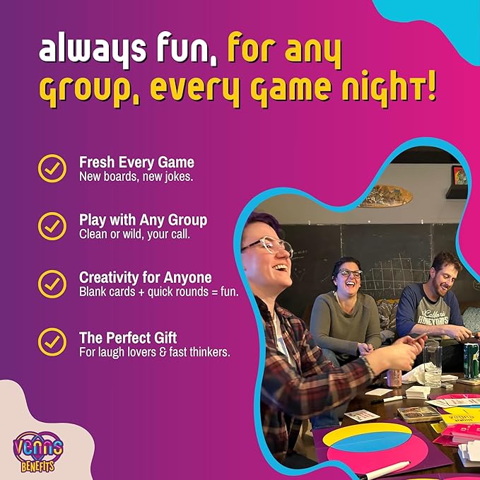 VENNS WITH BENEFITS – Fun Board Game About Venn Diagrams for 3+ Players, Teens & Adults, Perfect for Friends & Family Game Nights