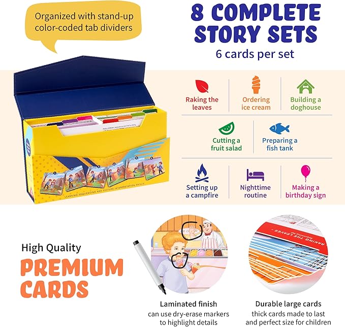 Sequence for Kids Cards, Speech Therapy Materials, Homeschool SEL, Autism, Tell A Story Picture Cards, Social Skills, Picture Cards, ESL, ELL