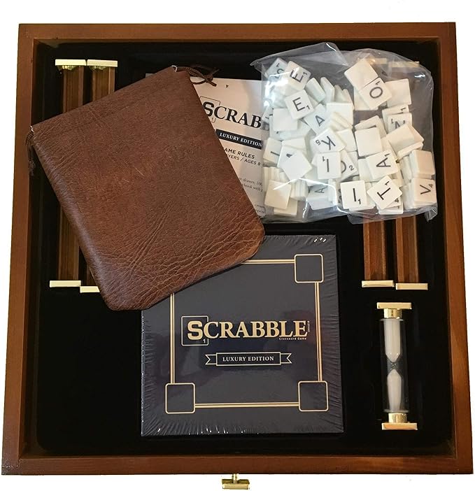 WS Game Company Scrabble Trophy Luxury Edition with Rotating Wooden Game Board