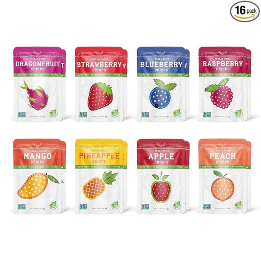 Nature’s Turn Freeze-Dried Fruit Crisps –Healthy, Gluten-Free,Crispy & Delicious,Plant-Based Snack,Ideal for Cereal, Smoothies, School Lunches, & On-the-Go, Superfruit Variety Pack of 16(0.53 oz Each)