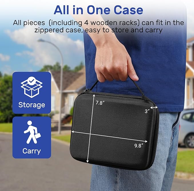 Dominoes Set for Adults with 4 Wooden Racks/Trays, Double Six Travel Portable Case 6 Tiles Holders, 28 Dominos Family Board Games - Blue