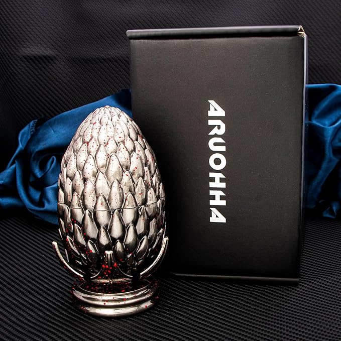 ARUOHHA DND Metal Dice Blood Splatter Dragon Egg Dice with Rotating Dragon Egg Shell, Role Playing Game RPG Polyhedral D and D Dice Set D20 D12 D10 D8 D6 D4