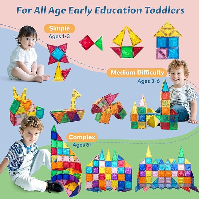 Magnetic Building Tiles 100 PCS Magnets Stacking Kids Toys STEM Sensory Games Educational Construction Toys Christmas Toy Gift for Boys and Girls 3 Year Old Up (Small)