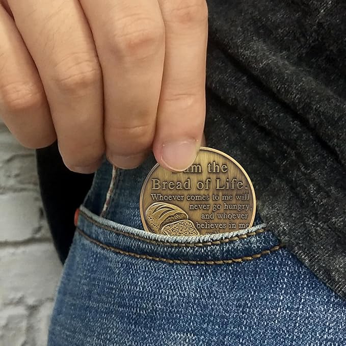 Bible Bread Religious Coin Inspirational Bible Verse Medallion Faith-Based Gifts for Spiritual Encouragement for Men & Women