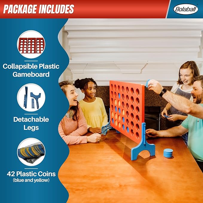 Bolaball 4 in a Row Tabletop Game – 1.8 Ft 4 to Score Game for Kids & Adults, Indoor/Outdoor Family Yard, Portable Party for Home, Picnic & Travel, Plastic Version.