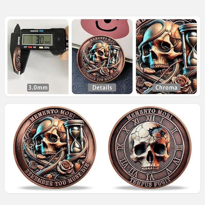 Memento Mori Coin Momento Mori Coin Skull Coin Stoic Gifts Memento Mori Calendar Living Memento Mori Amor Fati Coin (Time Disc Skeleton)