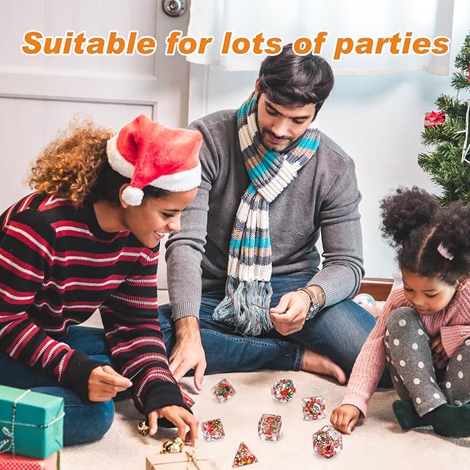 OriCraft Christmas Dice Set - DND Dice with Santa Claus, Christmas Tree D20 & Polyhedral Gaming Dices (7 Set)