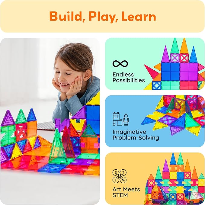 PicassoTiles® PT82 Creativity Set Magnet Building Tiles Clear Color Magnetic 3D Building Block - Creativity Beyond Imagination! Educational, Inspirational, Conventional, Recreational