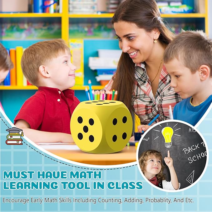 Shappy 6 Inches Foam Dice Fun Filled Large Educational Toy Kawaii Giant Dice Decorative Eva Foam Jumbo Cube Big Square Building Blocks for Game Nights Learning Sessions(Yellow,1 Pc)