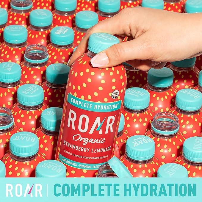 Roar Organic Hydration Organic - Electrolyte Drinks Loaded with Vitamins C, B5, B12 - Non-GMO, Gluten-Free - Strawberry Lemonade - 12 pc