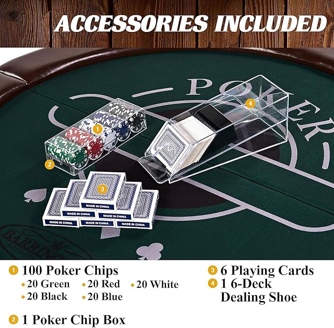 Barrington Poker Multiple Styles Folding Poker Table & Poker Table Top/Dining Table Collection, Durable Padded Rail Tables with Felt Playing Surface, Perfect for Texas Holdem Games