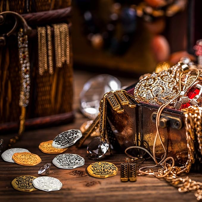 Hicarer 60 Pieces Metal Pirate Coins Spanish Doubloon Replicas Pirate Coin Treasure Coin for Party Favor Decorations (Color Set 1,60 Pieces)