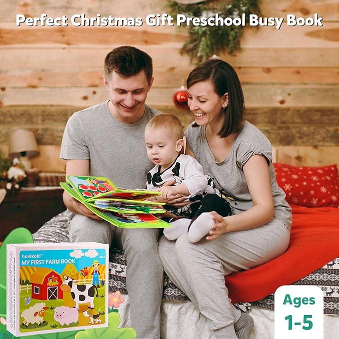 Busy Book for Toddlers 1-3 - Montessori Toys Busy Board for 1 Year Old Boy Girl Toys Educational Quiet Activity Books Learning Board Toddler Airplane Travel Toy Birthday Gift - Farm Animals