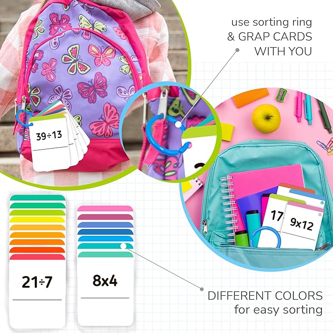 QUOKKA 3xSet Multiplication Flash Cards 3rd Grade - 340 Flashcards Multiplication and Division Math Games - Learning Board Games for Boys and Girls Ages 3 - Fun Educational Preschool Games