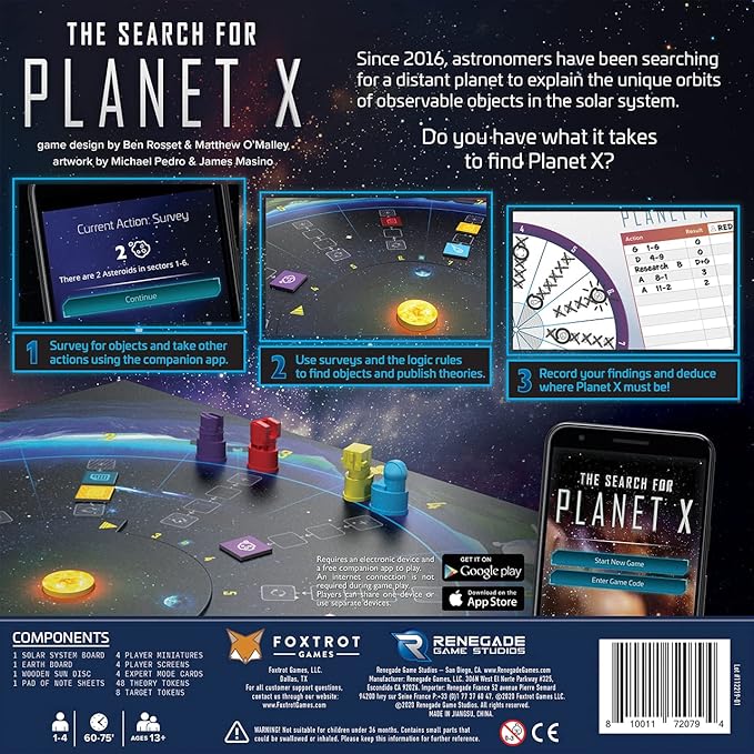 Renegade Game Studios The Search for Planet X, 1-4 Players, Ages 13+, 60-75 minutes, Take on the role of astronomers, Deduction Game