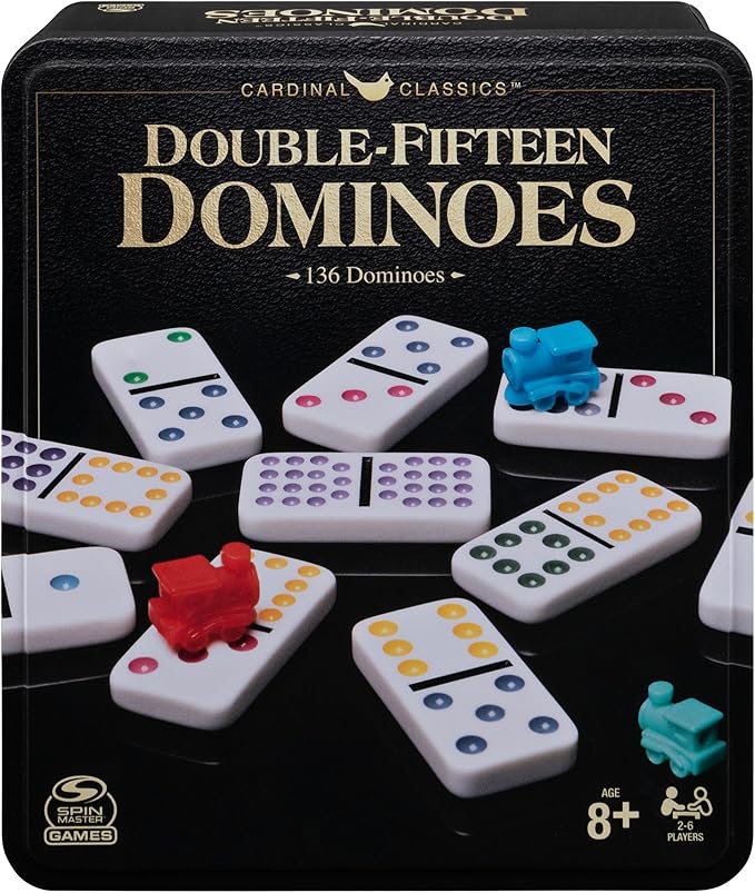 Spin Master Games, Cardinal Classics Double 15 Dominoes Set in Storage Tin, Family Board Games, 2-6 Players, for Ages 8 & Up