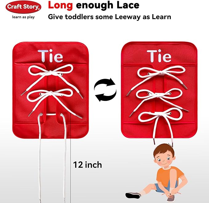 Craftstory Toddlers Montessori Busy-Board for 3 4 5 Year Basic-Life-Skills Shoe-Tying Practice for Kids, Buckle Zip String Toys Fine-Motor Skill Toys Teacher Resoures Preschool Classroom, Medium