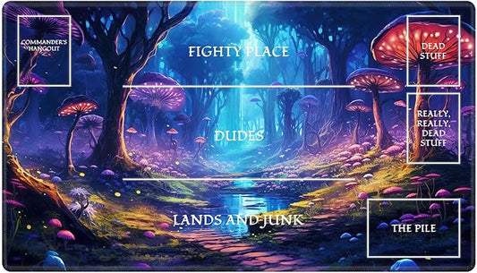 Playmat with Zones for MTG Card Game Playing, 24"x14" Commander Deck Gaming Desk Duel Mat for Beginner, Glowing Forest Mushroom