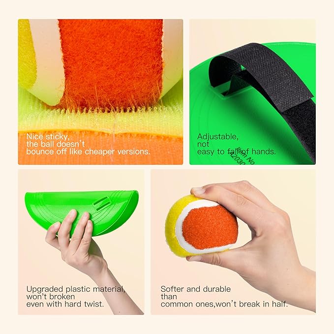 EVERICH Upgraded Toss and Catch Ball Game Set - Indoor and Outdoor Games for Kids 3-12, Beach Sand Pool Water Toy Includes 2 Paddles 2 Sticky Balls, Great Birthday Easter Gifts for Boys Girls