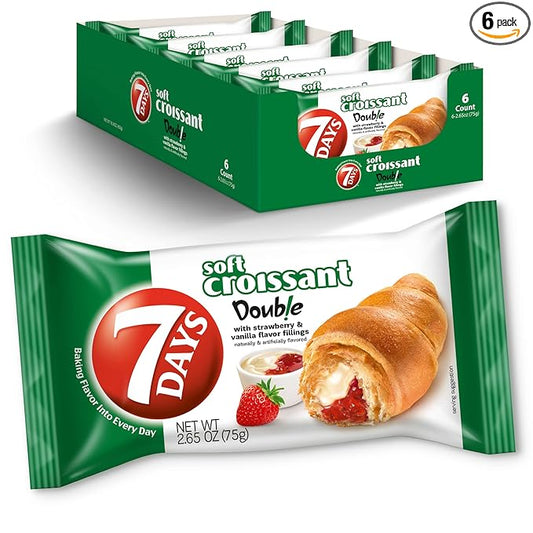 7Days Soft Croissant, Strawberry & Vanilla Croissant, Breakfast Pastry, Individually Wrapped On The Go Snack, Non-GMO, 2.65 Ounce (Pack of 6)