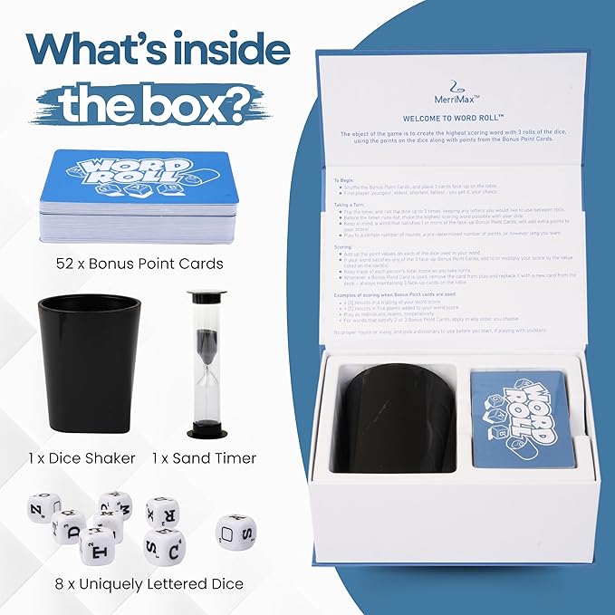 Merrimax - Word Roll Dice Game Word-Building Family for Kids and Adults/Party for Family Nights Entertaining for Adults, Dice for Kids (Card Games for All Ages)