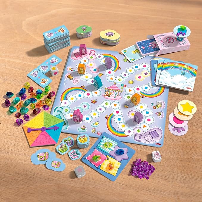 HABA Unicorn Glitterluck 9 Game Collection - Board Game Collection Fun Kids Games 4-8, Unicorn Toys & Games for Family Game Time
