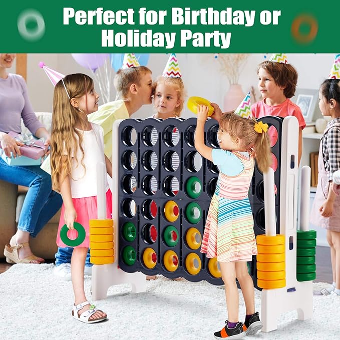 Costzon Giant 4-in-A-Row, Jumbo 4-to-Score Giant Game Set for Kids & Adults, Indoor Outdoor Yard Connect Game, 3.5FT Tall with 42 Jumbo Rings & Quick-Release Slider, Perfect for Family & Party Games