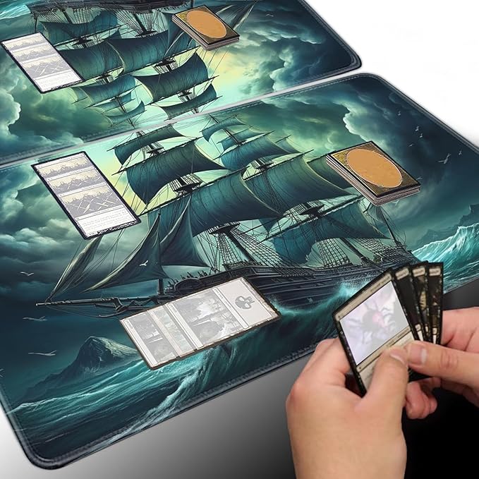Board Game for TCG Playmat Table Mats Games Size 60X35 cm Mousepad Compatible for MTG RPG CCG Trading Card Game Play mats with 6 Dice (Playmat 127) Retro Sail