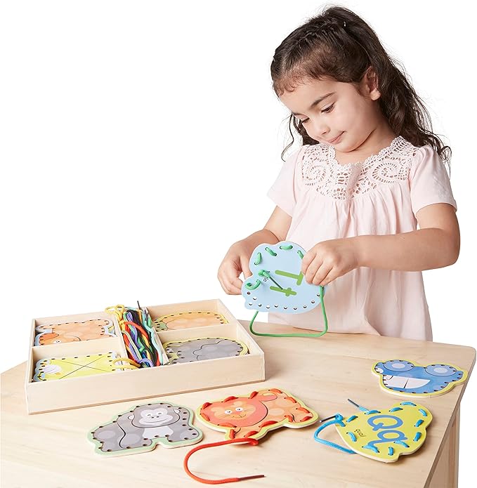 Melissa & Doug Alphabet Wooden Lacing Cards With Double-Sided Panels and Matching Laces Fine Motor Skills Threading Cards, Sewing For Preschoolers And Kids Ages 3+