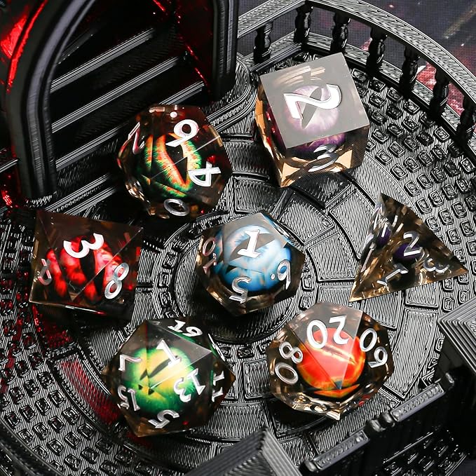 Polyhedral D&D Dice Set,Liquid Core Dragon Eye Dice for Dungeons and Dragons TTRPG