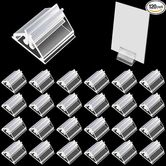 120 PCS Plastic Game Card Stands Blank Board Markers Holder for Price Tags Menus Labels Party Favor Supplies Transparent