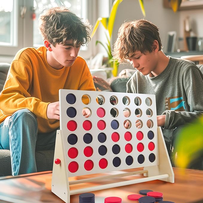 GOTHINK Giant Wooden Four in a Row 1.9Ft Board Games for Family Night Toy Gifts - 4 in a Row Game Set with 42 Coins for Kids & Adults Birthday Party Games & Holiday Indoor/Ourdoor Activity