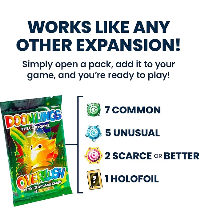 Doomlings Overlush - Mystery Expansion Card Game - 4X Booster Packs (60 Total Gameplay Cards, Including 4X Rare Holofoil Collectibles) | Family, Kids and Adult TCG Party Game | 2-6 Players | Ages 8+