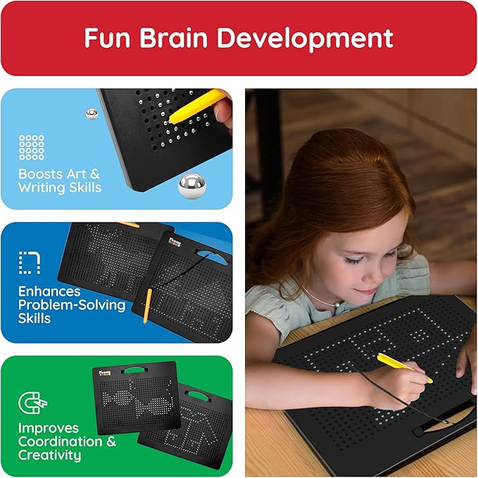 Picasso Toys Magnetic Drawing Board 12x10 inch Large 748 Bead Magnet Tablet Pad Erasable Reusable Writing Playboard STEM Toys Educational Playset Open-Ended Learning Kit Child Brain Development PTB01